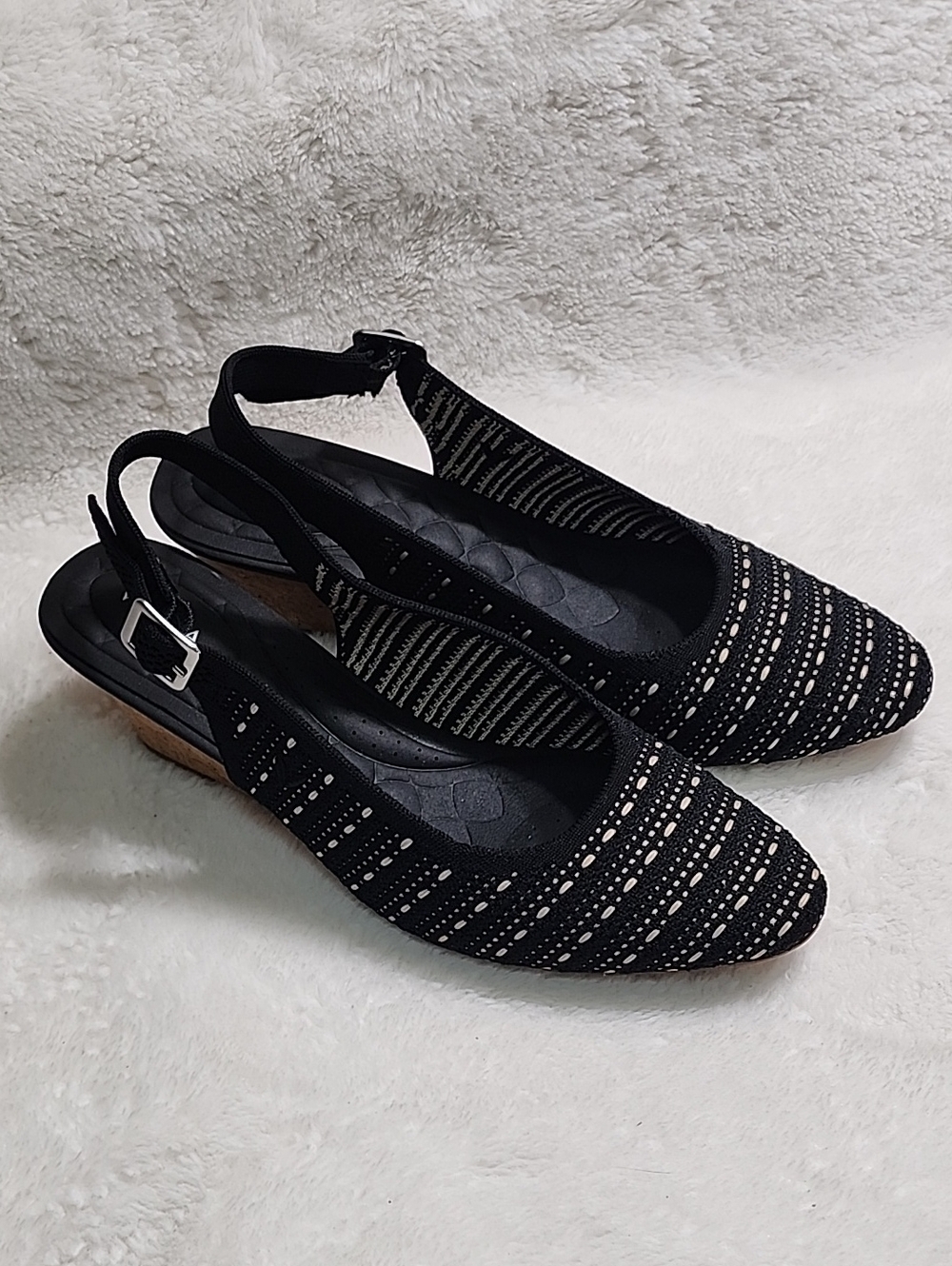Vivaia Tamia slingback wedge sandals  black and cream knit cork wedge heel 39/8 - Picture 4 of 16